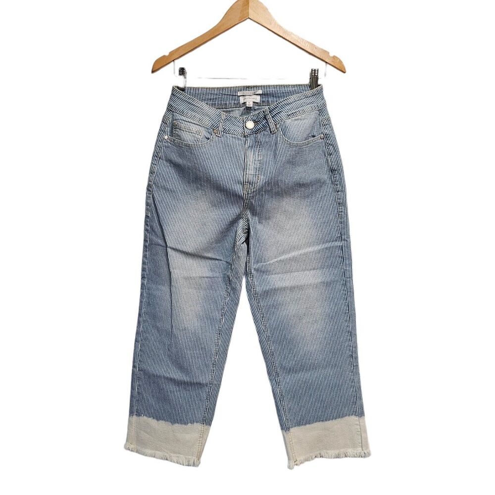 WESTBOUND The HIGH RISE Fit Jeans Stiped Bleached Raw‎ Hem 6